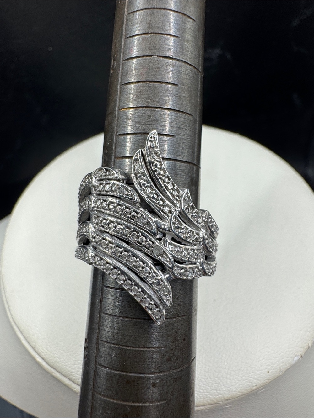 Karis Luxury Statement Piece Diamond Chip Silver plate size 7 ring